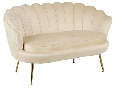 IlGruppone Divano Due 2 Posti in Velluto Forma Conchiglia Gambe in Metallo Camera Soggiorno Ufficio - Beige