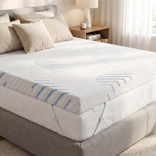 Cliporix Gel Memory Foam Mattress Topper Double, Extra Thick Bed Toppers 7cm with Washable Cover & Elasticated Corner Straps, Breathable & Anti-Slip, Soft Mattresses Topper Double Size Bed