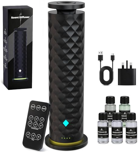Waterless Scent Diffuser Starter Kit – Remote Control Cold Air Diffuser, 1000 Sq Ft Coverage Ambient Light, Ultra-Quiet Quiet Nebulizing Aromatherapy for Home, Office, Bedroom & Spa