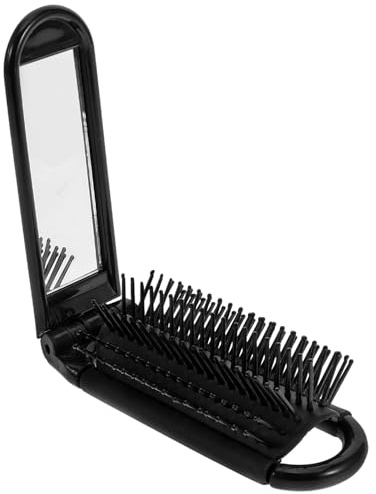 Garneck Compact Folding Hair Brush with Integrated Mirror Lightweight Plastic and Glass Design for Hair and Makeup Travel Use in Setting Sleek Black Pocket Mirror Brush