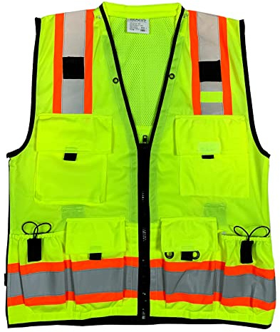 Vero1992 (F Safety Vest For Men's Engineer High Visibility Vest With Pockets and Zipper Tape 3M (Large, Yellow)