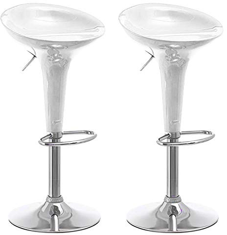 BAKAJI Set 2 Sgabelli Bar Cucina Design Moderno Base in Acciaio Cromato Seduta in ABS Sgabello Girevole con Altezza Regolabile e Poggiapiedi (Bianco)