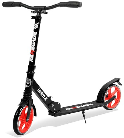 Hurtle Kick Scooter 2 Wheel Scooter for Kids Ages 8+ Teens and Adults – Folding Scooter with Adjustable T Bar Handlebar 8 Inch Big Wheels Alloy Non Slip Deck Carry Strap