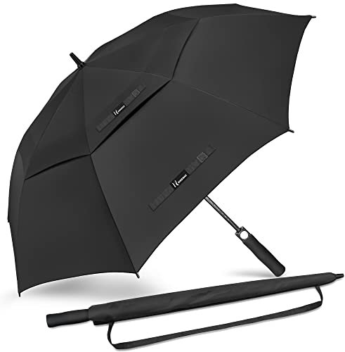 NINEMAX Golf Schirm Sturmfest XXL,Übergröße Regenschirm Automatisch Öffnen,Extra Große Regenschirme Doppeltes Vordach für Reisen,Golfen(Schwarz)