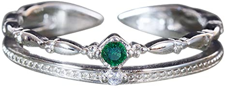 NicoWerk - Anillo de Plata 925 Ajustable para Mujer con Doble Fila de Circonita Verde, Zirconia Cúbica - SRI710