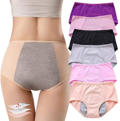 ZJHTK 6Pcs Cotton Incontinence Underwear for Women, Middle Waisted Panties for Women over 60, Reusable Protective Briefs,L Multicolor