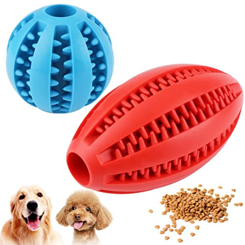 YiliYa 2 Stück Hundebälle mit Zahnpflege, Funktion Noppen Hundespielzeug aus Naturkautschuk, Robuste Hundebälle Ø 6cm und Ø 11,5cm, Hundespielball für Große & Kleine Hunde（Blau+Rot）