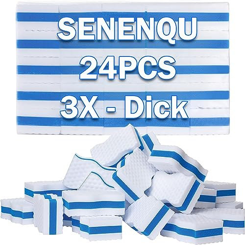 SENENQU 24 Stück Melamin Schmutzradierer 25 mm Dick Groß Magische Radierschwämme Zauberschwamm, Premium - Melamin Schwamm Für Küchen, Bäder, Böden und Wände - 100 × 60 × 25 mm