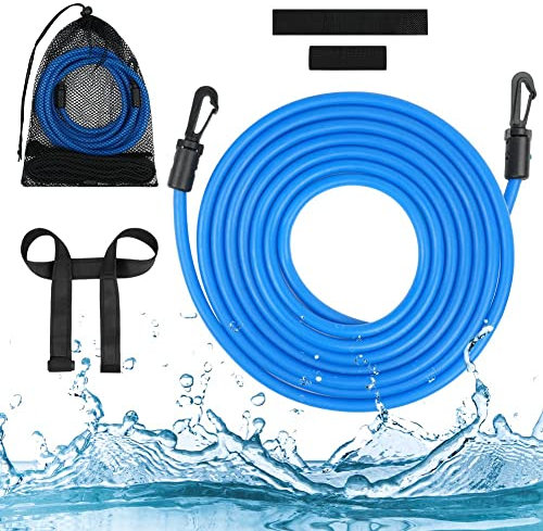 AMFUN Schwimmgürtel Pool, 4M Schwimmtraining Gürtel, Pool Schwimmgürtel Einstellbare, Schwimmhilfe Gurtel, Schwimmwiderstand Gürtel für Erwachsene Schwimmingpools Widerstandstraining-Blau