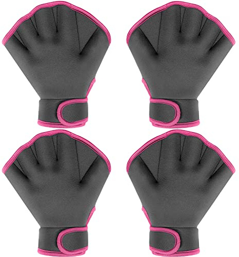 Tarpop 2 Pairs Swimming Gloves Webbed Aquatic Training Gloves Paddles for Men Women Pool Aquatic Fitness Water Resistance Training Mittens Aerobic Equipment for Adult Exercise(Rose, Gray)