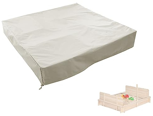 SOFW Sandbox Cover, Sandbox Sandpit Cover Waterproof and Sun Protection, 420D Heavy Duty Square Sandbox Protective Cover with Drawstring, Khaki, 72x72x8in