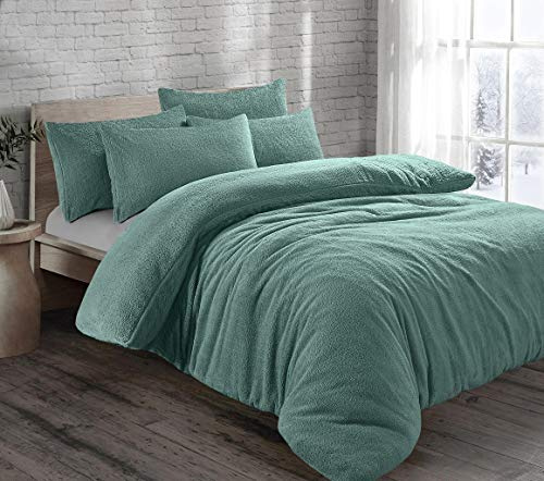 Brit House Teddy Bear Fur Sherpa Fleece Duvet Cover Set Pillowcases Bed Linen Super Soft Cosy Warm Winter Quilt Cover Bedding Set (Teal, Double)