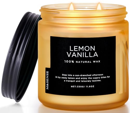 M&SENSE Vanilla Soy Candles, Medium 2 Wick Jar Candle 11.6oz, 70 Hours Burning Time, 100% Natural Organic Soy Wax, Relaxing Aromatherapy Scented Candle, Housewarming Gift for Women and Men