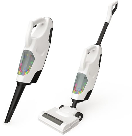 SMILESSKIDDO Kids Vacuum - Cordless Toy Vacuum with 2 Nozzles, Realistic Sounds & Ball Popping, Kids Cleaning Toy Housekeeping Set (White)