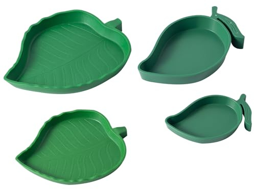 SLSON 4Pack Terrarium Bowls Turtle Feeding Dishes Shallow and Flat Reptile Food and Water Feeder for Tortoise,Bearded Dragon,Lizards,Gecko,Cute Leaf and Mango Shaped
