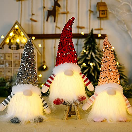 ACAREY Weihnachtsdeko Weihnachtswichtel Figuren LED Weihnachten Deko Beleuchtet, Weihnachts Tisch Deko, Weihnachten Dekoration Innen, Wichtel Klein Skandinavisch mit Santa Hat Leuchtende