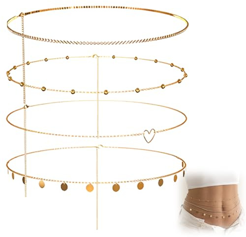 NHQZ Lentejuelas De Oro En Capas Del Vientre De La Cadena De La Cintura Set Moda Cadena Corporal Cintura Oro Capas Cadenas Cadena De La Cintura Cadena De Biquini Joyas (oro)
