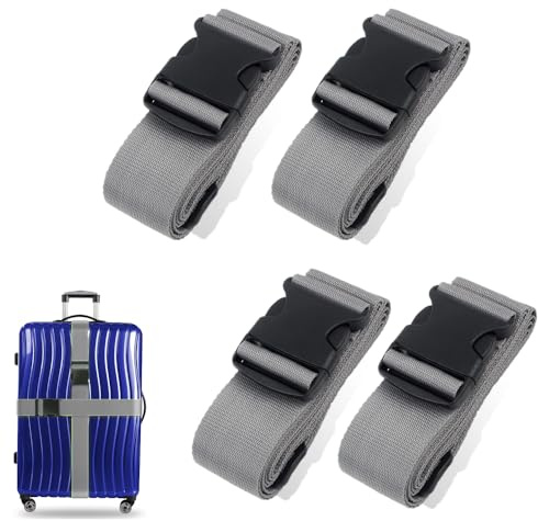 Luggage Suitcase Straps Set Adjustable Travel Packing Straps with Buckles Luggage Belts for Travel Bag Suitcase ((Grey,4))