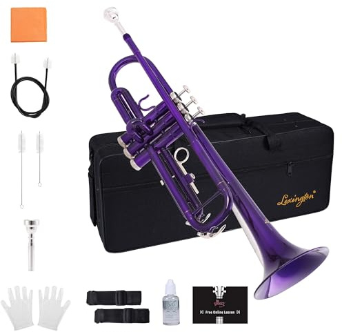 Lexington Standard Bb Student Model Trumpet Includes Hard Case, Cleaning Rod and Cloth, Gloves (Purple)