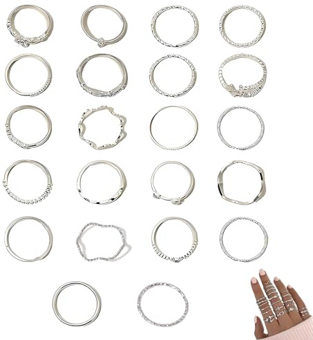 louuuou 22 Pcs Silver Rings for Womens Silver Rings Women Set, Thumb Ringss for Women, Finger Stackable Silvery Ring Set for Woman Girls Chic Silvery Ring Suitable for Daily Wear Travel Party