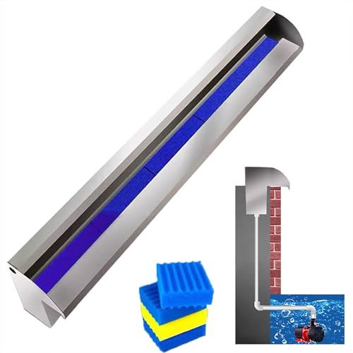 Cascada Piscina Aliviadero de Cascada de Acero Inoxidable para Estanques de Peces, Fuentes de Piscinas Cascada Empotradas, 180, 122, 90 y 30 Cm Filtros de Pared para Fuentes de Agua(43in(115cm))