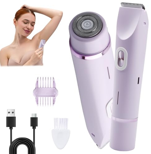 WIYETY Rasoio elettrico da donna 2 in 1: rasoio intimo a doppia testa per donne, bikini trimmer, impermeabile bagnato e asciutto per viso, corpo, gamba, bikini, viola