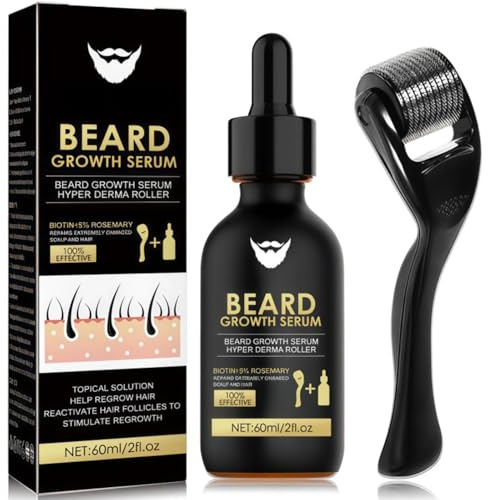 Beard Growth Kit with Derma Roller, Beard Care & Grooming Kit for Men - Bea-rd Growth Oil, Bea-rd Care Set for Rapid Grow/th & Thickening - Gifts for Men, Dad, Father