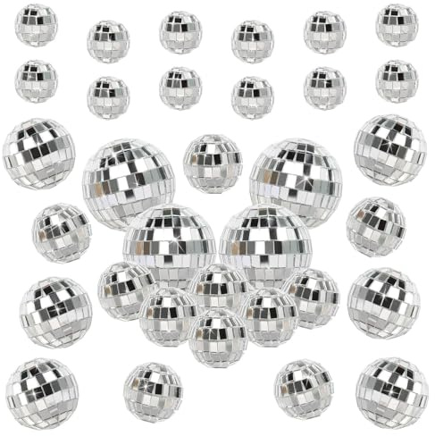 Mini Disco Balls, 32Pcs Silver Disco Balls Mirror Disco Ball, Hanging Mini Disco Ball Decorations for Party Home Wedding Christmas(4 Size)
