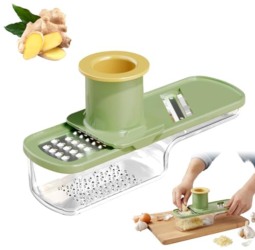 Multifunctional Garlic Grinder, 2026 Upgrade Mini 3 in 1 Garlic Grinder and Slicer, Stainless Steel Garlic Slicer Thin for Household (Green)