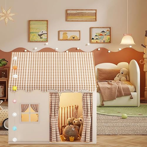 Tente de Jeu Enfants, Tente Enfant Interieur, Grande Princesse Maison de Jouets avec fenêtres pour garçons et Filles de 3 à 13 Ans,Espace Douillet (120 x 105 x 128 cm (B) Beige grisâtre)