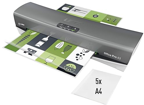 Leitz iLAM Office Pro A3 Laminator – Ultra-Fast 1-Minute Warm-Up, 75-125 Micron, Smart LED Status, Entry Guide LEDs, Anti-Jam, Auto Shut-Off, Includes 5 x A4 Laminating Pouches, Grey/ White, 75181084