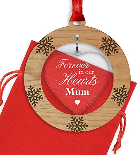 PERSONALISED Christmas Memorial Remembrance Ornaments - THINKING OF YOU AT CHRISTMAS Bauble - Cherry Veneer and Acrylic Engraved Christmas Tree Decoration