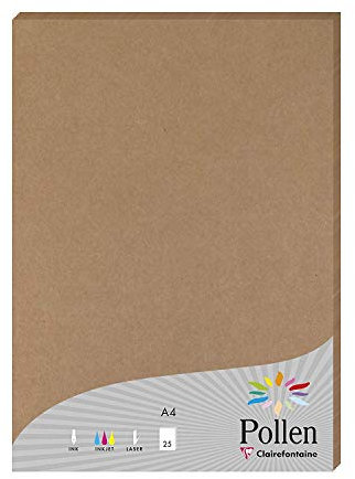 Clairefontaine 29205C - Étui de 25 Feuilles - Format A4 (21x29,7cm) - 210g/m² - Coloris Kraft - Papier d'Invitation Evènements et Correspondance - Gamme Pollen - Papier Premium Lisse
