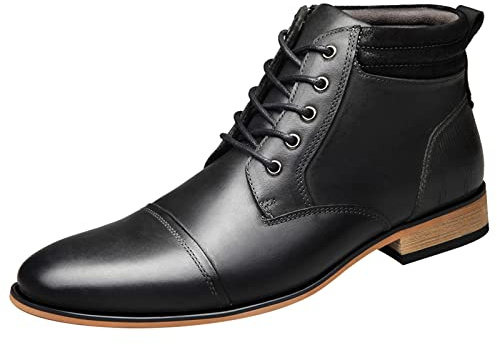 ANUFER Hombre Piel Auténtica Cordones Cremallera Lateral Botines | Punta Gorra, Bota Alta, Zapatos Formales de Vestir, Talla Europea Estándar