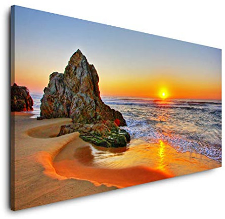 Sonnenaufgang am Strand 120x 60cm Panorama Leinwand Bild XXL Format Wandbilder Wohnzimmer Wohnung Deko Kunstdrucke