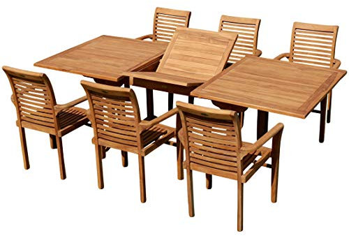 ASS Teak Set Gartengarnitur Tobago Ausziehtisch 180-240cm x 100cm mit 6 Alpen Sessel Serie JAV