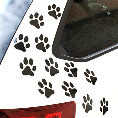 Finest Folia 12er Set Hundepfoten je 6x6 cm Pfoten Pfötchen Hund Katze Aufkleber Sticker für Auto Motorrad Wand Laptop Möbel (K015 Schwarz Matt)