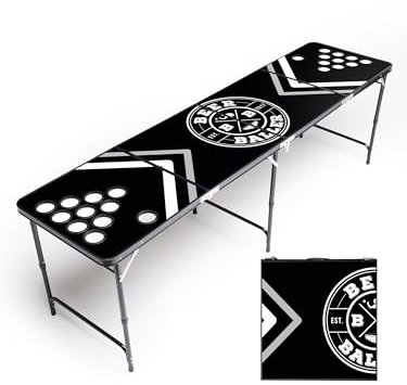 BeerBaller® Allblack Beer Pong Tisch | schwarzes Gestell - Kratzfeste Oberfläche - Becherhalter | Klappbarer Bierpong Tisch mit Bällehalter & 6 Bier Pong Bälle | Trinkspiel | Bierpong Tische