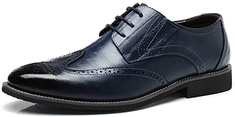 Mens Brogues Classic Oxfords Dress Shoes Formal Business Brogues Derby Lace Up Shoes for Men Blue UK 10.5