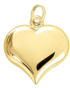 Colgante de corazón curvado de 18 quilates - Oro amarillo 750, pequeño o grande, para mujer y niña, cadena de oro 750 (hasta 4 mm) - Fabricado en Italia