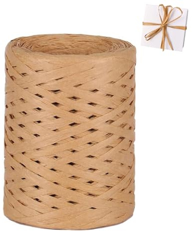 GOIEHIR Raffia Bastband, 200M Raffia Papierband, Raffia Papierschnur für Geschenkverpackung, Basteln, Weihnachten, Hochzeit, Geburtstag, Party, Braun