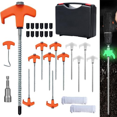 12 Stück Drehbare Zeltheringe mit Gewinde,Zelt Zubehör Camping Heringe Schrauben,Schraubheringe 20 cm,Heringe Erdnägel Stabil Camping,Felsboden-erdnägel für Camping,Schraubheringe Camping