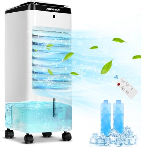 Aigostar Climatiseur Mobile Silencieux 3 en 1,Refroidisseur d'air 3 Mode, 3 Vitesses.Télécommande, 3.5L,12H Minuterie, Roues pivotantes