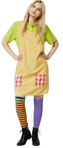 JONRRYIN Freches Mädchen in Strümpfen, Bunte Strümpfe, Faschingskostüm für Kinder Mädchen ab 6 Jahre, Karneval Abenteuer-Stil Kleid, Cosplay