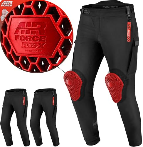 SHIMA AKIRA Pantaloni Moto Uomo Donna con Protezioni AIRFORCE Protettori per Ginocchia Motos Elastico Abbigliamento Armatura Protezione Estivi Pantalone Protective (Unisex, Nero, XS)