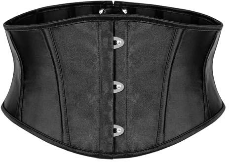 JasGood Ceinture corset femme Underbust Boned Lace Up Waspie ceinture Renaissance steampunk pirate Halloween cosplay corset ceinture, Noir , 82-92 cm
