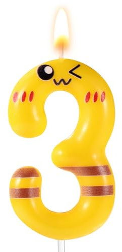 Gelbe Cartoon-Geburtstagskuchenkerze, Gelber Geburtstagskuchenaufsatz mit Zahlen Cartoon-animierte Geburtstagsdekoration Gelbe Happy Birthday-Zahlenkerzen für Partyzubehör (3)