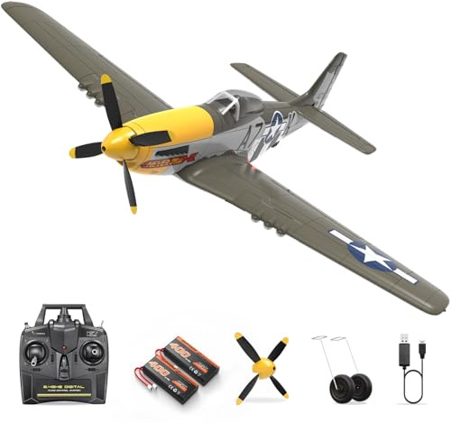 HAWK'S WORK RC-flygplan P-51D Mustang 500mm, 4-kanals Fjärrstyrt Krigsflygplan RTF,Borstlös Motor, 6-axlig Gyro, 3 Flyglägen, Lätt att Flyga för Nybörjare, Pojkar och Vuxna | Borstlös med 3 flyglägen, 6-axlig gyroskop, stöder stunt, tränare för barn och vuxna