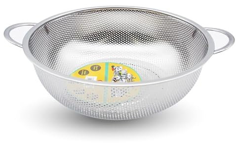 STL Steel Colander with Double Handles 16.5cm, Micro-Perforated for Draining Pasta, Rice, Fruits, Vegetables, Dishwasher Safe Kitchen Strainer, Metal Food Filter, Easy to Clean and Durable