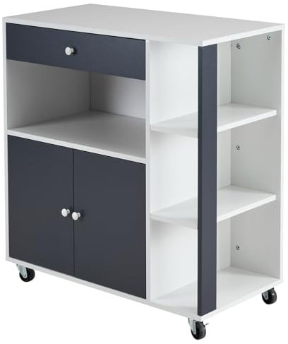 Bonnlo Küchenwagen mit Rollen, Kühceninsel, Servierwagen mit Schublade, Küchenschrank Arbeitsplatte aus Holz, Weiß & Grau,80x39x86.5cm (Grau)